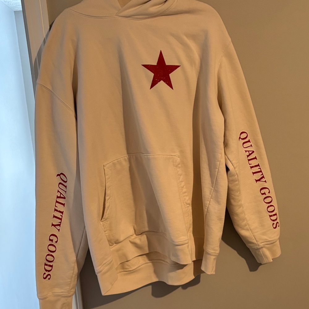 Darling Cream Hoodie with Red Star and Text